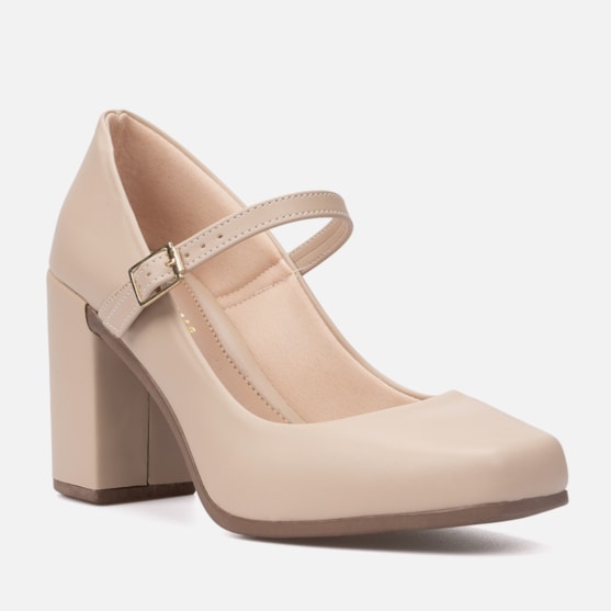 Segunda imagem do produto Mary Jane Salto Bloco Grosso Bico Quadrado Nude