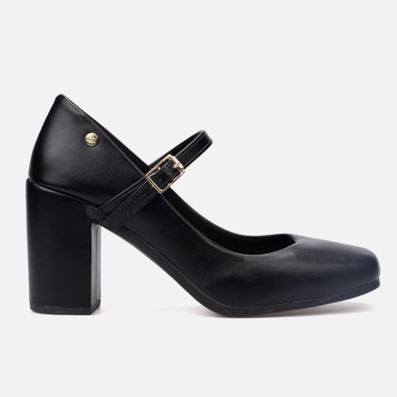 Mary Jane Salto Bloco Grosso Bico Quadrado Preta