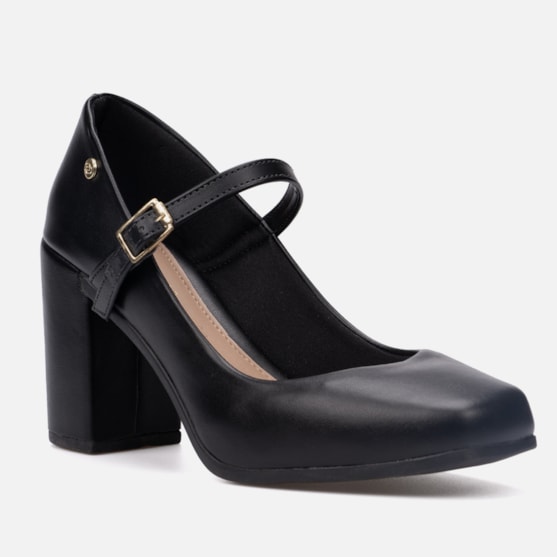 Segunda imagem do produto Mary Jane Salto Bloco Grosso Bico Quadrado Preta