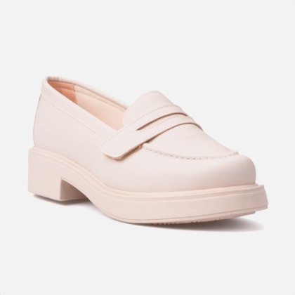 Segunda imagem do produto Mocassim Feminino Salto Grosso Elegante Com Tira Vazada Moda Off White