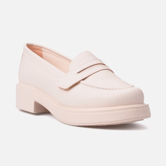 Segunda imagem do produto Mocassim Feminino Salto Grosso Elegante Com Tira Vazada Moda Off White