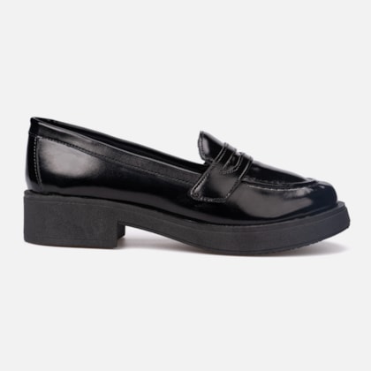 Mocassim Feminino Salto Grosso Elegante Com Tira Vazada Moda Preto
