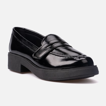 Segunda imagem do produto Mocassim Feminino Salto Grosso Elegante Com Tira Vazada Moda Preto