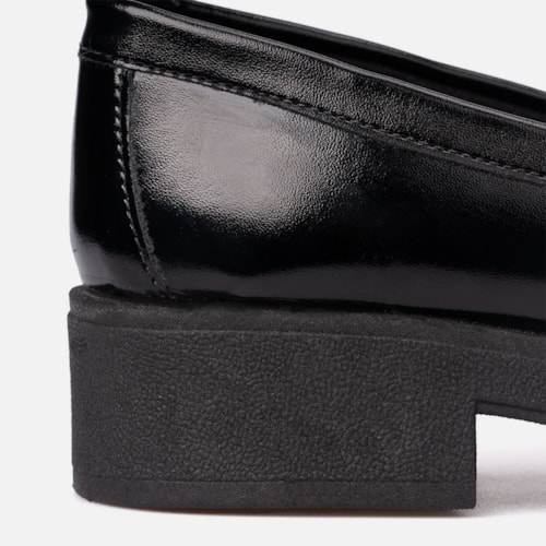 Mocassim Feminino Salto Grosso Tira De Strass Brilho Da Moda Preto - foto5 de 6
