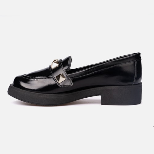Mocassim Feminino Tira De Spikes Elegante Salto Grosso Preto - foto3 de 7