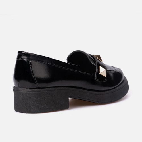 Mocassim Feminino Tira De Spikes Elegante Salto Grosso Preto - foto4 de 7