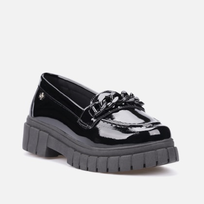 Segunda imagem do produto Mocassim Infantil Menina Tratorado Com Corrente Verniz Preto