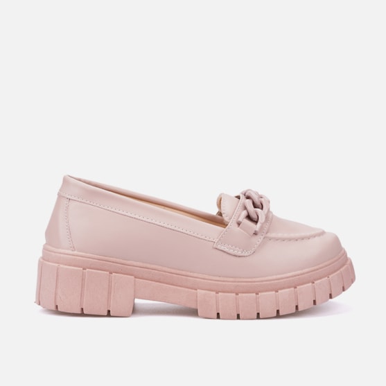 Mocassim Infantil Menina Tratorado Com Corrente Verniz Rosa