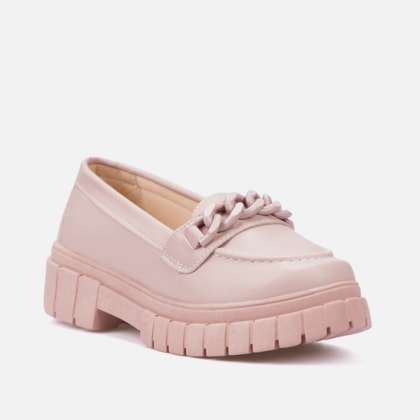 Segunda imagem do produto Mocassim Infantil Menina Tratorado Com Corrente Verniz Rosa