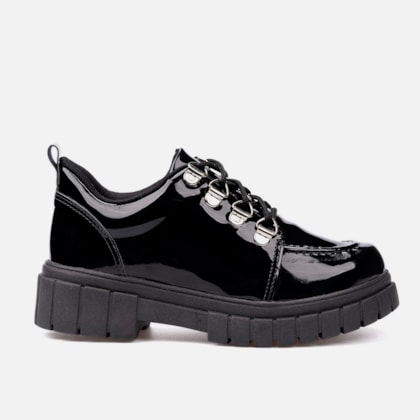 Mocassim Infantil Tratorado Verniz Brilho Elegante Com Cadarço Preto Preto