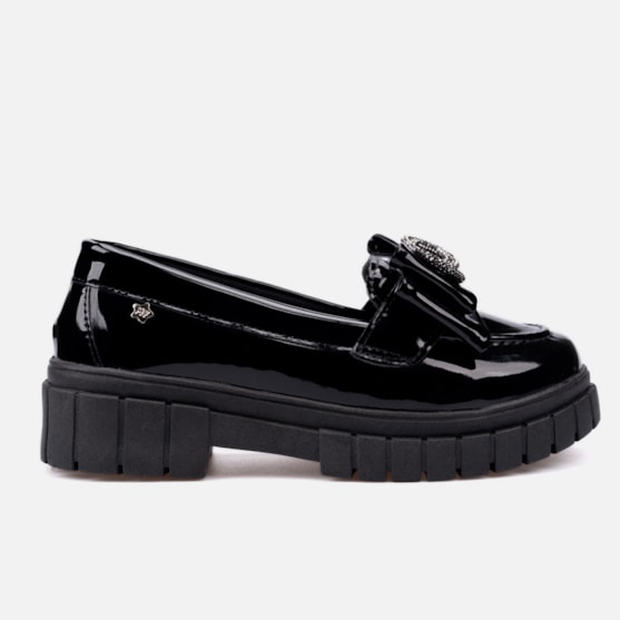 Mocassim Tratorado Infantil Menina Fashion Verniz Com laço Preto