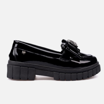 Mocassim Tratorado Infantil Menina Fashion Verniz Com laço Preto