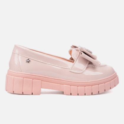 Mocassim Tratorado Infantil Menina Fashion Verniz Com laço Verniz Rose