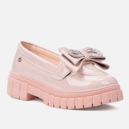 Segunda imagem do produto Mocassim Tratorado Infantil Menina Fashion Verniz Com laço Verniz Rose