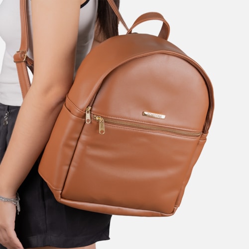 Mochila Feminina Domidona Caramelo Minimalista Grande Alças ajustáveis