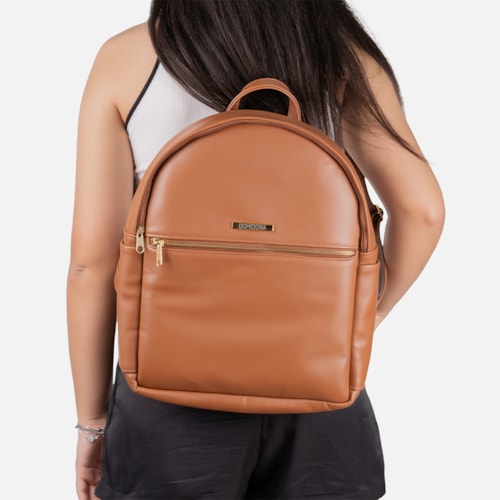 Mochila Feminina Domidona Caramelo Minimalista Grande Alças ajustáveis
