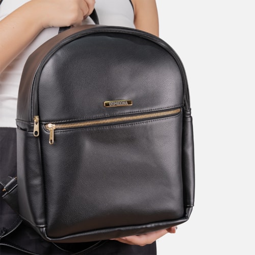 Mochila Feminina Domidona Preta Minimalista Grande Alças ajustáveis