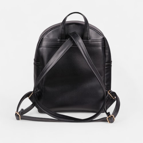 Mochila Feminina Domidona Preta Minimalista Grande Alças ajustáveis