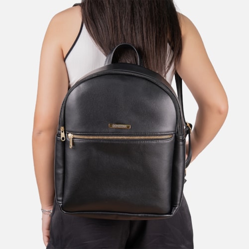Mochila Feminina Domidona Preta Minimalista Grande Alças ajustáveis