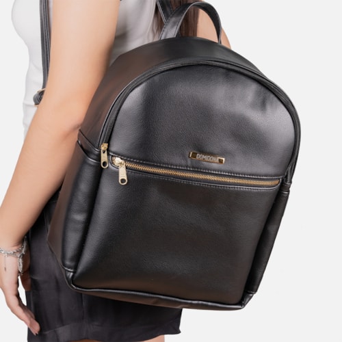 Mochila Feminina Domidona Preta Minimalista Grande Alças ajustáveis