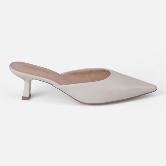 Mule Feminino Salto Taça Bico Fino Confortável Off White