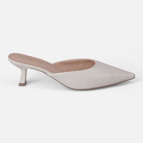 Mule Feminino Salto Taça Bico Fino Confortável Off White