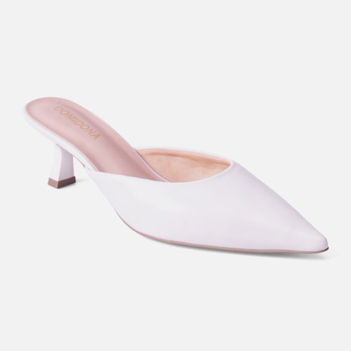 Mule Feminino Salto Taça Bico Fino Confortável Off White