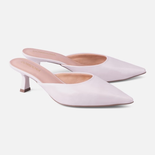 Mule Feminino Salto Taça Bico Fino Confortável Off White