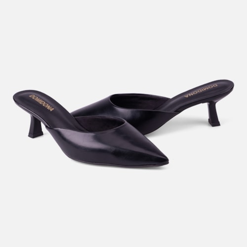 Mule Feminino Salto Taça Bico Fino Confortável Preto