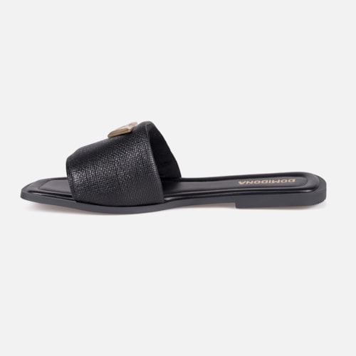 Rasteira Feminina Preta Slide Tira Única Larga Bico Quadrado