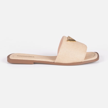 Rasteira Feminina Slide Bege Tira Larga Bico Quadrado