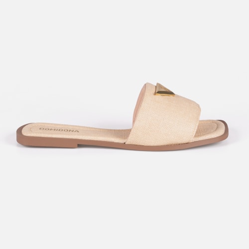 Rasteira Feminina Slide Bege Tira Larga Bico Quadrado