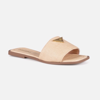 Segunda imagem do produto Rasteira Feminina Slide Bege Tira Larga Bico Quadrado