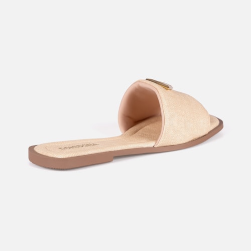 Rasteira Feminina Slide Bege Tira Larga Bico Quadrado