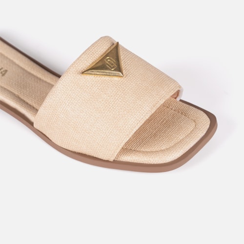 Rasteira Feminina Slide Bege Tira Larga Bico Quadrado