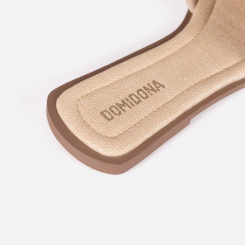 Rasteira Feminina Slide Bege Tira Larga Bico Quadrado
