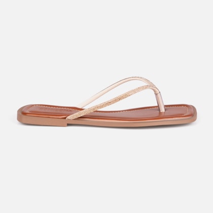 Rasteirinha Caramelo Flat De Dedo Tiras Strass Plana Bico Quadrado