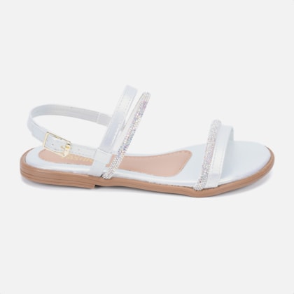 Rasteirinha Fashion Infantil Prata Tiras Duplas De Strass