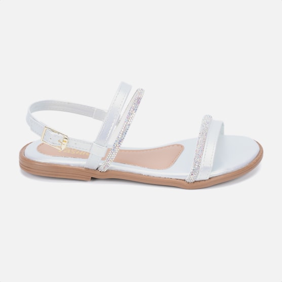 Rasteirinha Fashion Infantil Prata Tiras Duplas De Strass