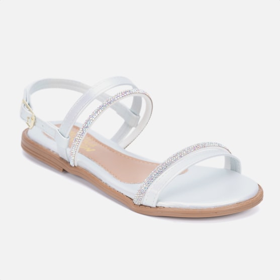 Segunda imagem do produto Rasteirinha Fashion Infantil Prata Tiras Duplas De Strass