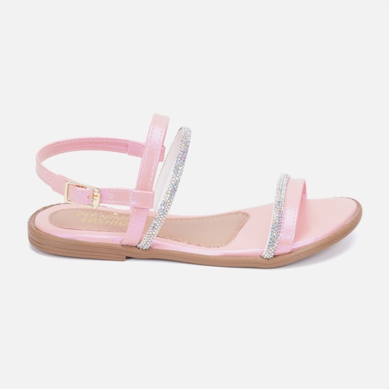 Rasteirinha Fashion Infantil Rose Tiras Duplas De Strass
