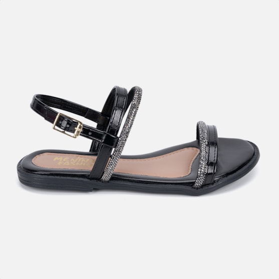 Rasteirinha Fashion Preta Infantil Tiras Duplas De Strass