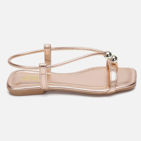 Rasteirinha Feminina Sandália Infantil Bico Quadrado Pérola Cobre