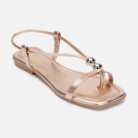 Segunda imagem do produto Rasteirinha Feminina Sandália Infantil Bico Quadrado Pérola Cobre