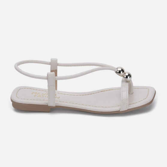 Rasteirinha Feminina Sandália Infantil Bico Quadrado Pérola Off White