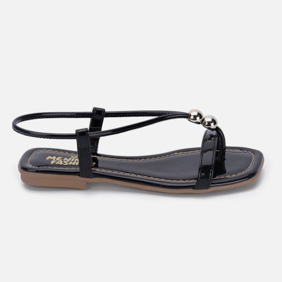 Rasteirinha Feminina Sandália Infantil Bico Quadrado Pérola Preta