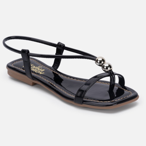 Segunda imagem do produto Rasteirinha Feminina Sandália Infantil Bico Quadrado Pérola Preta