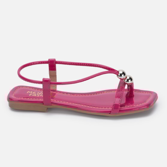 Rasteirinha Feminina Sandália Infantil Bico Quadrado Pérola Rosa Shock