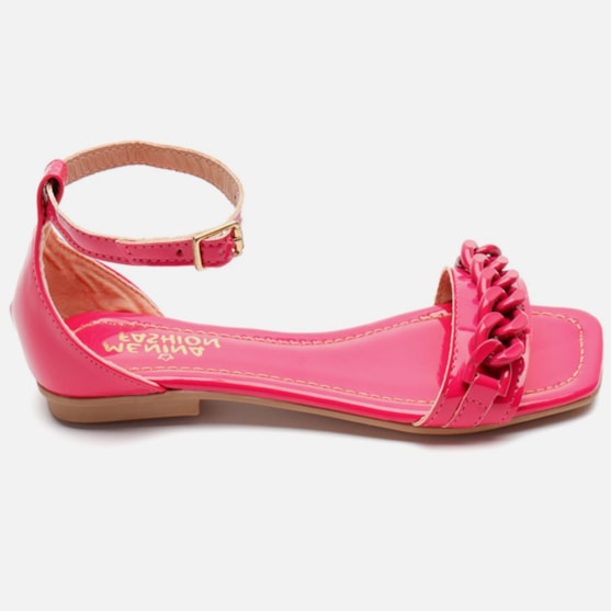 Rasteirinha Feminina Sandália Infantil Corrente Verniz Rosa