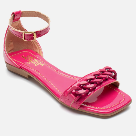 Segunda imagem do produto Rasteirinha Feminina Sandália Infantil Corrente Verniz Rosa